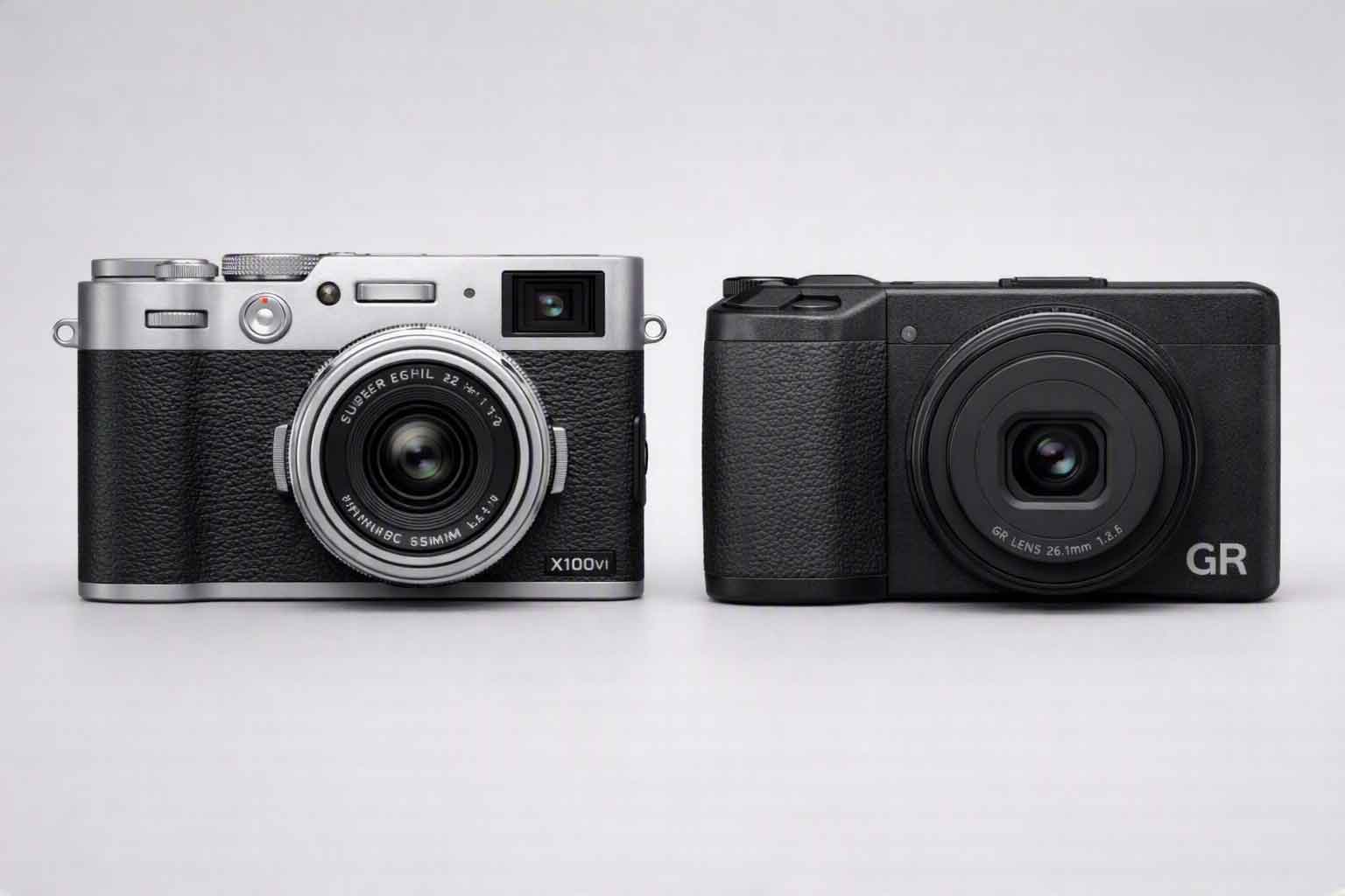 Fujifilm X100VI and Ricoh GR IIIx compact cameras side by side