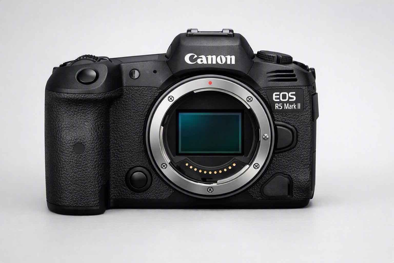 Canon EOS R5 Mark II full-frame mirrorless camera front view.