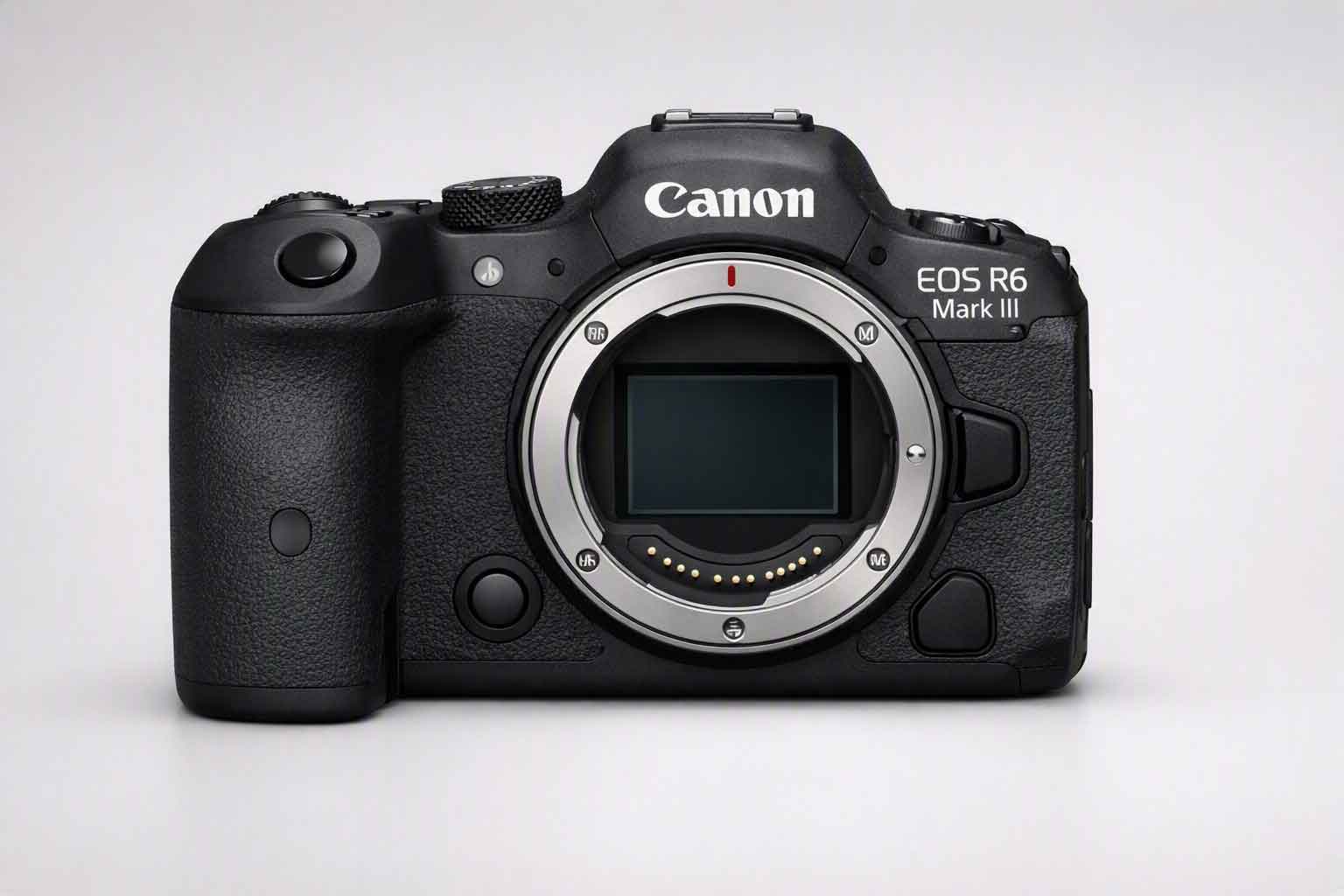 Canon EOS R6 Mark III full-frame mirrorless camera front view.
