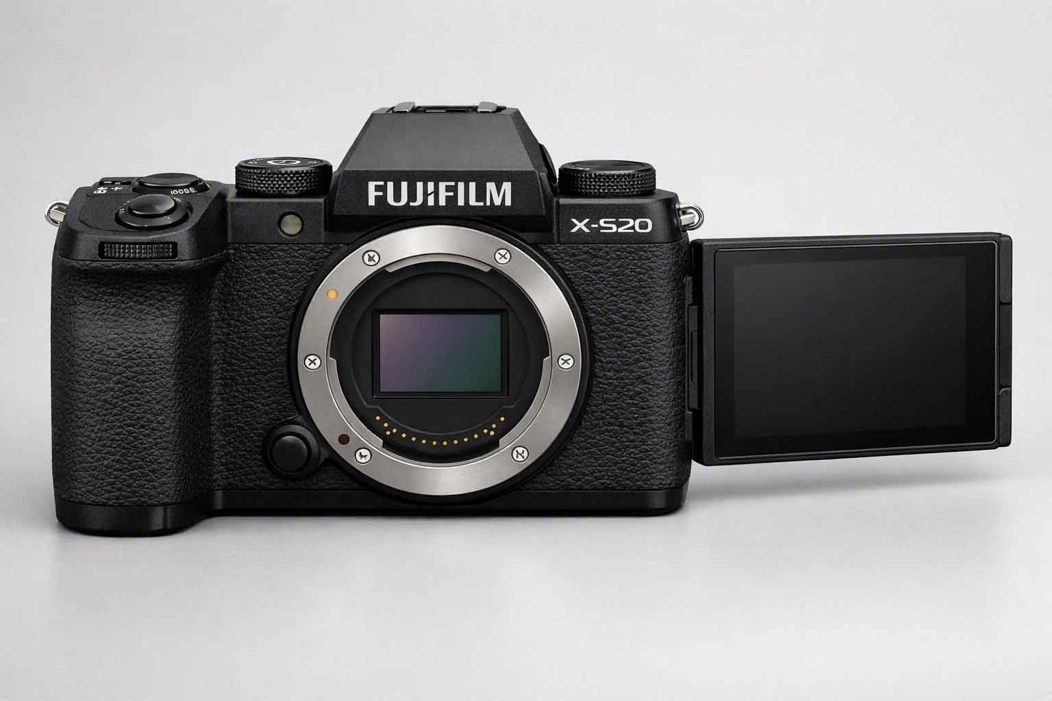 Fujifilm X-S20 APS-C mirrorless camera front view.