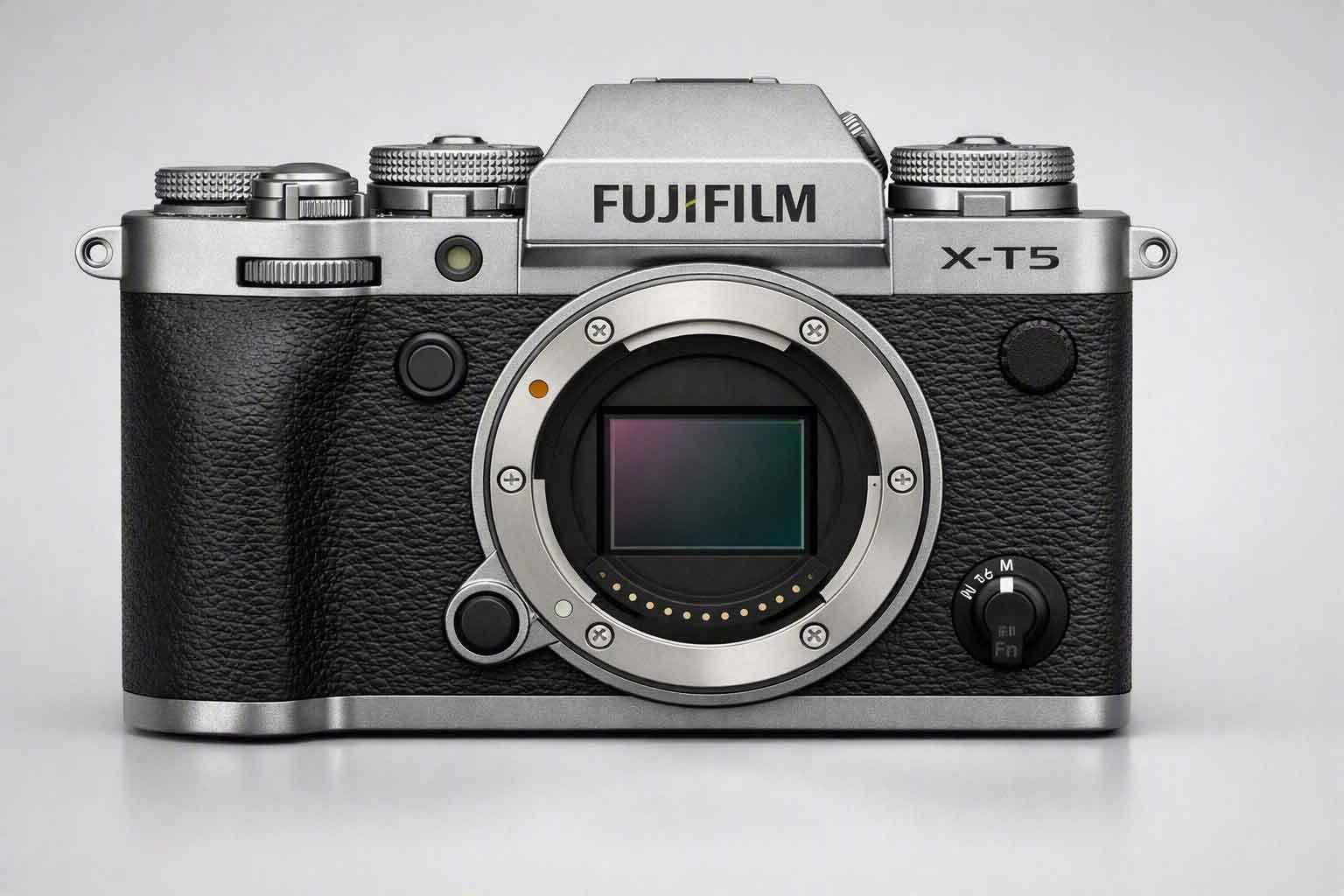 Fujifilm X-T5 APS-C mirrorless camera front view.