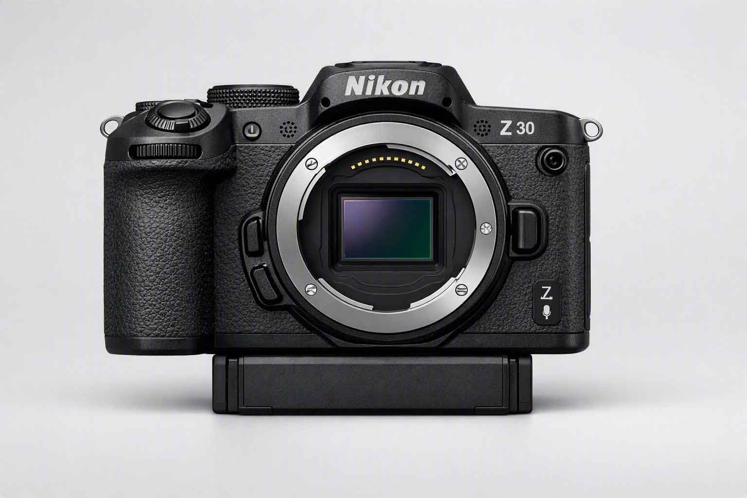 Nikon Z30 APS-C mirrorless vlog camera front view.
